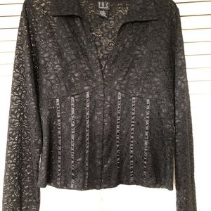 INC Lace Top Blouse Black Long Sleeves